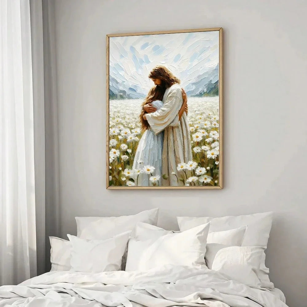 Toile imprimée Jesus enlaçant une femme