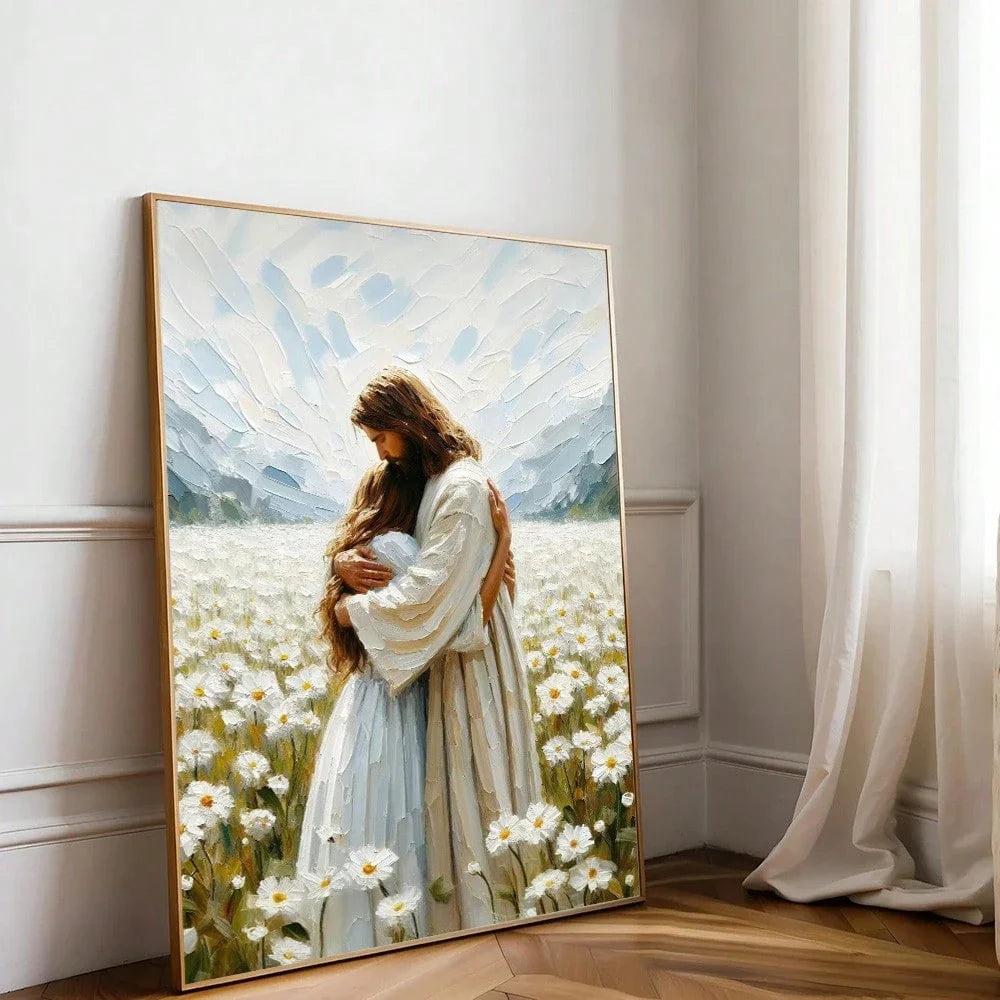 Toile imprimée Jesus enlaçant une femme
